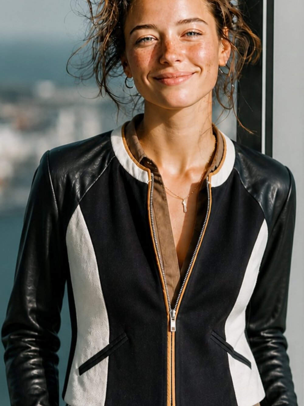 Boston Proper jacket, chic colourblock design and tailored (flaw)